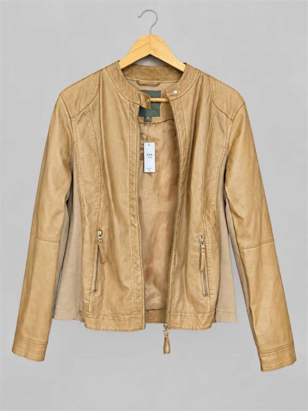 NWT Maurices Light Tan Faux Leather Zip Front Jacket - XL